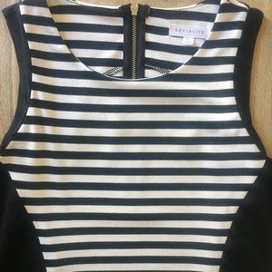 {Socialite} Black& White Striped Sheath Dress